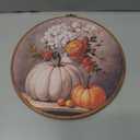 Vintage Fall Pumpkin Wall Art Round Framed,Farmhouse Floral Wall Decor Canvas Hanging Living Room,Rustic Autumn Paintings Prints Artwork Decorations for Bedroom Thanksgiving Halloween 10x10in