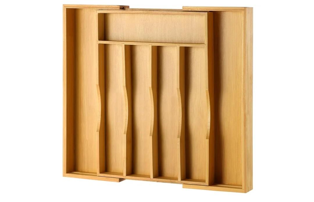 Oridom Expandable Bamboo Kitchen Drawer Organizer for Cutlery and Utensils, Adjustable Bamboo Wood Cutlery Tray in Drawer for Flatware and Silverware in Kitchen, (Natural)