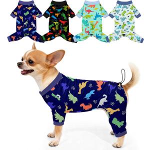 Bienbee Dog Pajamas, 4 Pack Dog Recovery Suit Shedding Suit Cute Soft Puppy Clothes Dogs Pjs Onesies Jammies Adjustable Breathable & Stretchy Clothes for Dogs Girl Boy Puppy-S