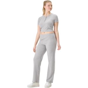 florence by mills Women's Rib Refresh Cropped Baby Tee Henley (XX-Large, Heather Grey)