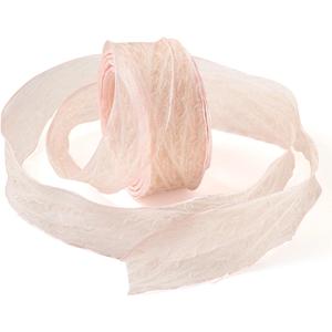 FASHEWELRY 1 Roll Crinkle Pink Chiffon Lace Ribbons 1 inch Handmade Tulle Silk Ribbon Transparent Pink Fabric for Craft Bow Making, Bridal Flower Bouquet Wedding Decor Gift Wrapping