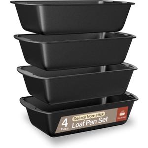 BAKKENMASTER Loaf Pan Set 4-Piece - Deluxe Nonstick Carbon Steel Bakeware for Perfect Bread and Cakes  Dishwasher Safe, Premium Pans for Home Baking (Gray)