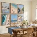 6pcs Coastal Canvas Wall Art Blue Beach Hydrangea Themed Posters Prints Sailboat Bike Flowers beach umbrellas Pictures Wall Decor Ocean View Paintings for Dormitory Apartment Home Decor Unframed, 10"L x 8"W