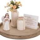 Hanobe Large Round Decorative Tray: Farmhouse Neutral Coffee Table Decor Wood Beaded Trays Vintage Ottoman for Home Counter Living Room (17.7", Brown)