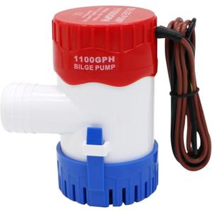 12V 1100GPH Non-Automatic Bilge Pump, Submersible Marine Boat Water Pump with Water-Cooled Motor, Ultra Quiet Electric Bilge Pump for Boats, Yachts, Ponds, Pools, RVs