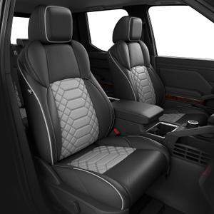 FREESOO Tacoma Seat Covers for Toyota Tacoma 2024 2025 2026 Double Cab, SR, SR5, TRD Sport, TRD Off-Road, Faux Leather Full Set Pickup Truck Seat Covers BlackGrey