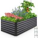 Quictent Galvanized Raised Garden Bed 6x3x2 Ft Metal Planter Box Bottomless for Backyard Outdoor, Include 1 pc Tomato Cage (Dark Gray)