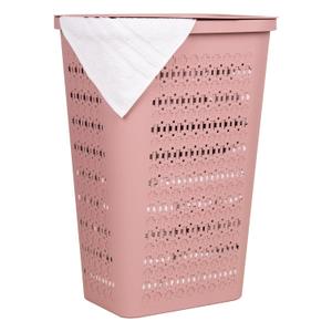 Mind Reader Slim Tapered Laundry Hamper with Lid, Clothes Basket with Swiss Cross Cut-Outs, Lightweight & Ventilated, Plastic, 16.75"L x 12.75"W x 23"H, Pink