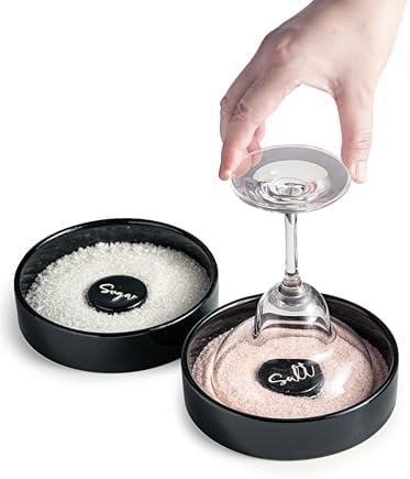 Zoeeker Bar Glass Rimmer for Margarita and Cocktail, Ceramic Salt Sugar Glass Rimmer Sugar Container for Cocktails Home Bar Accessories Set of 2, Black