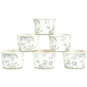 50Pcs Floral Treat Snack Cups Sage Green Flowers Ice Cream Cups 9oz Disposable Green and White Chinoiserie Dessert Bowls for Sundae Frozen Yogurt Soup Birthday Party Supplies