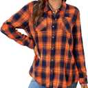 Women's Fall Winter Flannel Long Sleeve Button Down Casual Plaid Shirt XL Orange Navy