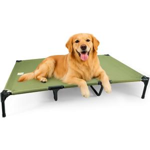 Canvas Elevated Dog Bed, Durable Chew Proof Outdoor Raised Pet Cot for Extra Large Dogs, Waterproof, Breathable, Portable, Washable, Easy Assembly, Sturdy Frame for Camping & Travel, Green