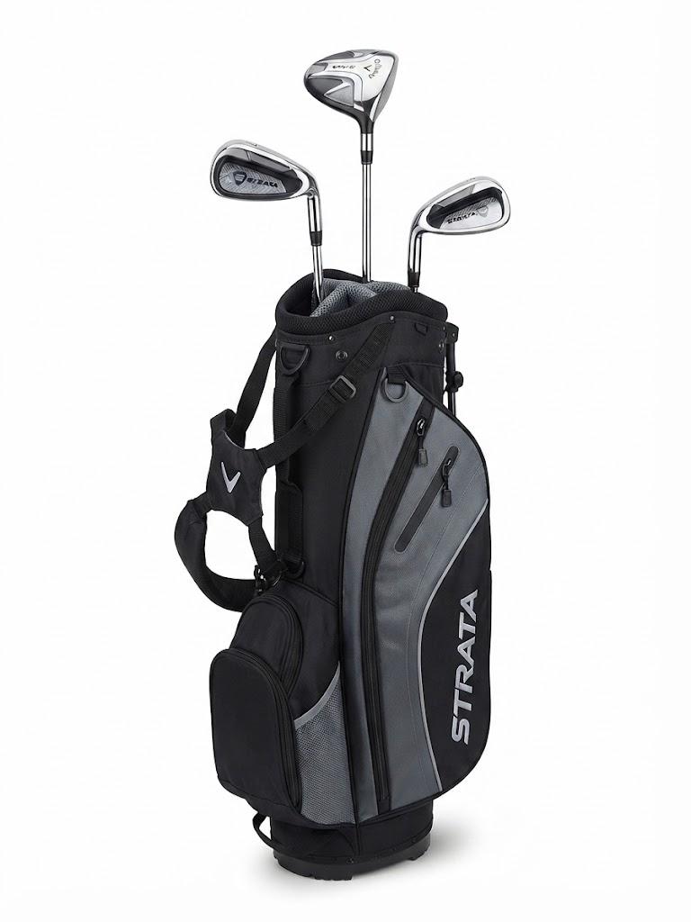 Callaway Golf Men's Strata Stand Bag (Black/Gray) with 3-Piece Club (7 Iron, 9 Iron, Sand Wedge, Right Hand, Steel Shafts)