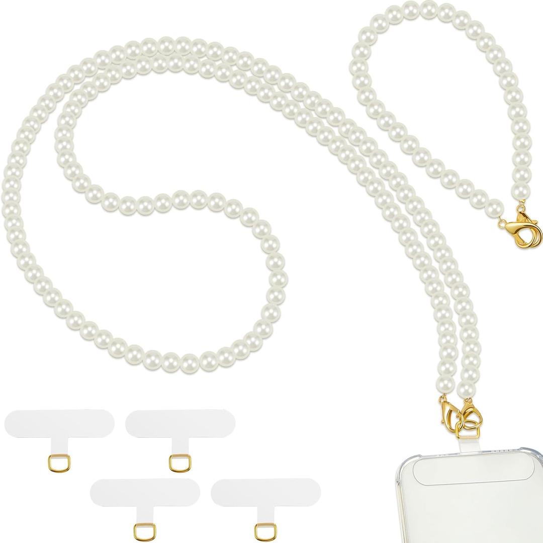 2 Pcs Pearl Beaded Cell Phone Lanyard, Crossbody and Wrist Strap with Tether Tabs for Most Phones Case Bag Purse