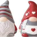 2Pcs Valentines Salt & Pepper Shakers Set Ceramic Salt Containers Heart Gnomes Farmhouse Decor for Kitchen Counter and Table (Red)
