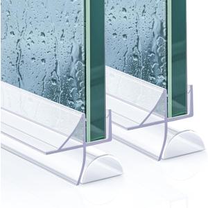Pushglossy Shower Door Bottom Seal 2 Sets 3/8" x 39.37" Frameless Glass Shower Door Sweep Seal Strip with Drip Rail, Stop Water Leaks