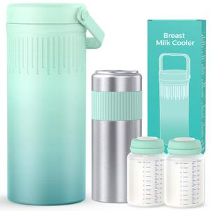 Xaproo 22oz Stainless Steel Breast Milk Cooler Bottle, Large Capacity Portable Breastmilk Chiller with 2pcs Storage Bottle, 24 Hours Cooling Baby Feeding Essentials for Work Travel, BPA-Free (Green)
