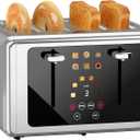 WUNLY Smart Digital 4 Slice Toaster with Touch Screen, 1.5'' Extra Wide Slots for Bagel, Digital Countdown & Sound Control, 6 Bread Types & 6 Shade Settings, Defrost/Reheat/Standby,Silver