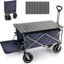 Rengue Collapsible Wagon Carts with Table Foldable,300Lbs Capacity 43" Extra Long Extender Tailgate Design,Heavy Duty Beach Wagon with Big Wheels for Outdoor Camping,Sports,Shopping,Beach