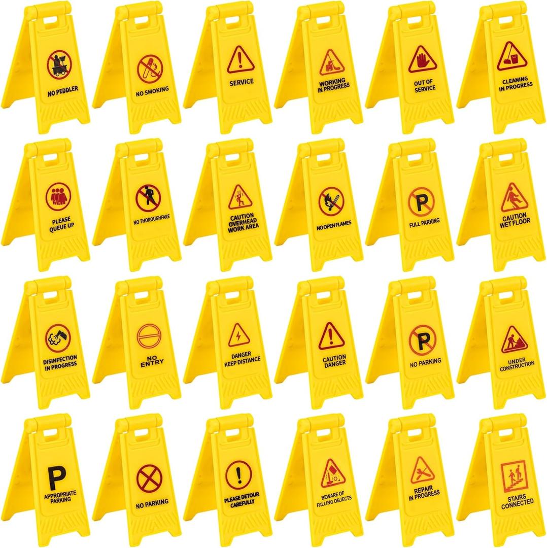 24 Pack Industrial Warning Signs Mini Traffic Caution Wet Floor Plastic Signage for Workplace Safety