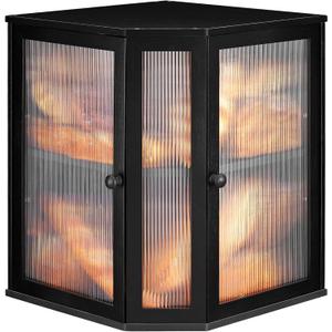 GLOKUUCA Corner Bread Box for Kitchen Countertop - Bamboo Large Capacity Bread Storage Bin with Acrylic Wavy Door Panel, Dual Door Bread Organizers Under Cabinet Mount Shelf (Black)