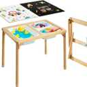 VEVOR Sensory Table for Toddlers, Foldable Wooden Kids Activity Table with Double-Sided Board, Storage Bins, and Non-Slip Feet, for Boys and Girls Playing Sand and Water, Drawing, Studying, Dining, 20.4"D x 32.3"W x20"H