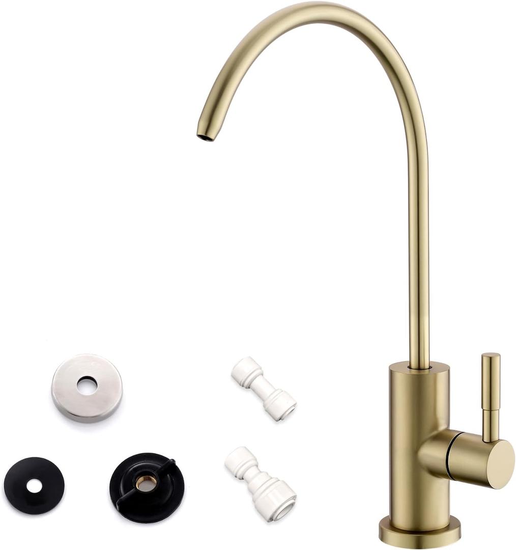 Drinking Water Faucet for Kitchen Sink, Gold Kitchen Water Filter Faucet Stainless Steel for Reverse Osmosis or Water Filtration System Beverage Non-Air Gap RO Faucet Gold Finish