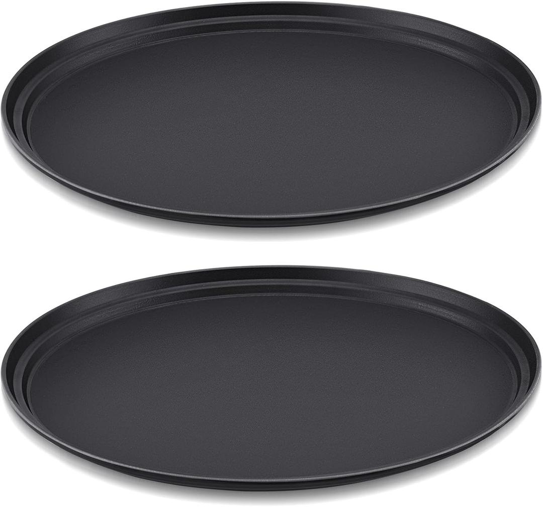 FillTouch 2 Pcs Restaurant Serving Trays PP Plastic Non Slip Rubber Lined Large Oval Tray for Kitchen Dining Room Cafeterias Fast Food Service (24 x 29 Inch,Black)