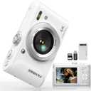 Compact Portable 4K Digital Camera, Travel 4K Digital Camera Pocket, Digital Cameras Autofocus Vlogging Anti-Shake 18X Zoom 64MP 8 Modes 2.8" HD LCD Charger 32GB Card Reader, White