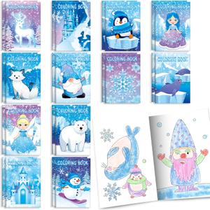 BenLouis 24 Pcs Frozen Mini Coloring Books Kids Winter Snowflake Party Favors Small Activity Books Bulk for Kids Winter Holiday Themed Goodie Bags Stuffers Return Gifts Classroom Travel