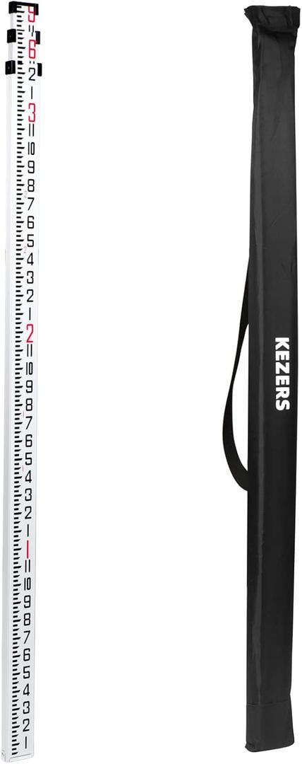 KEZERS 9 FT Dual Sided Aluminum Grade Rod - 8ths, 3 Section Telescopic Rod with Carrying Case (9 Foot)