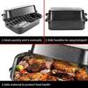 QPMR Roasting Pan with Rack, 21 Rectangular Granite Roaster Pan, 25lb Capacity, Large Roaster Pot for Baking Turkey with Versatile Lid