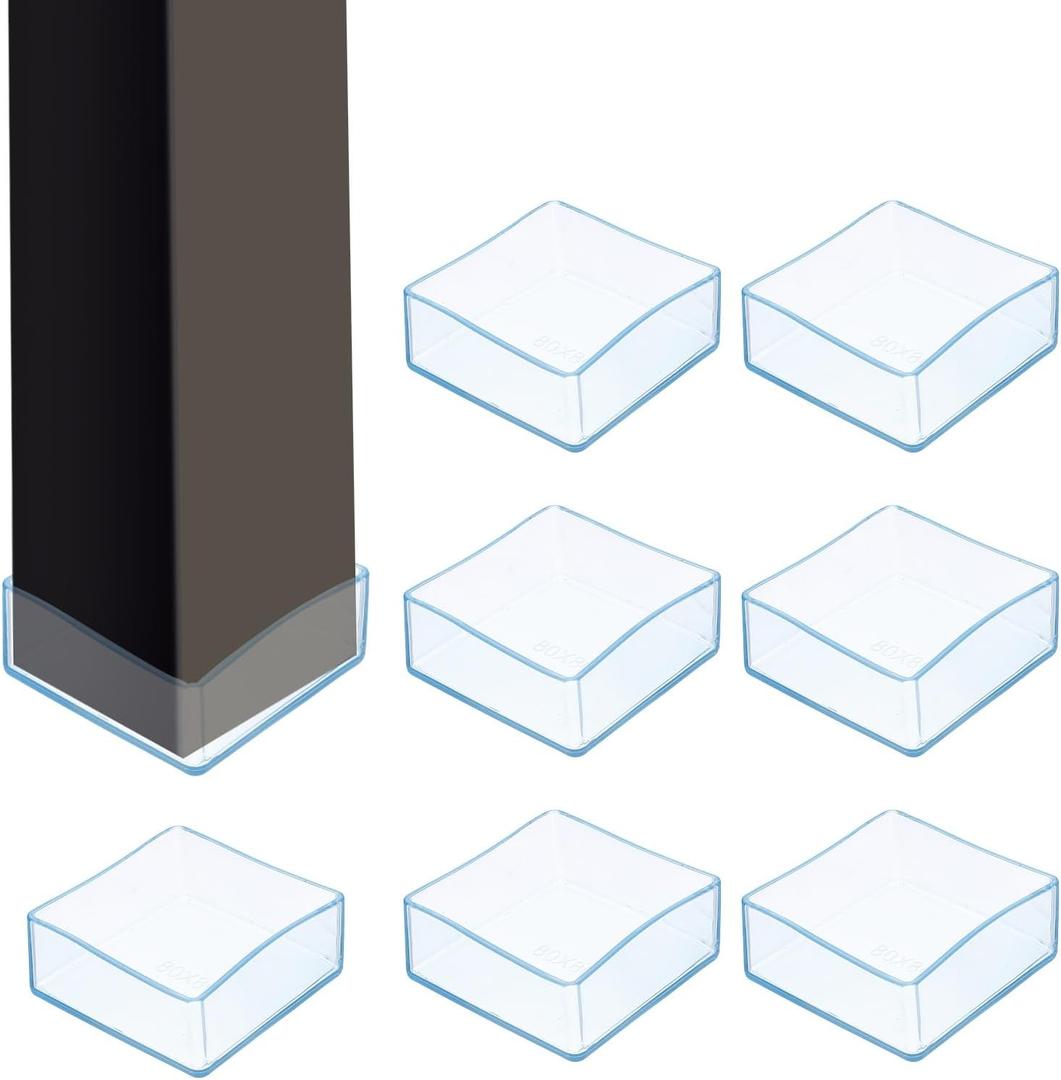 uxcell 8Pcs Chair Leg Floor Protectors, 3.1 x 3.1 Inch Clear Chair Leg Caps, Square Transparent Furniture Foot Covers Non-Slip Anti-Scratch for Floor, Hardwood, Tile Protection