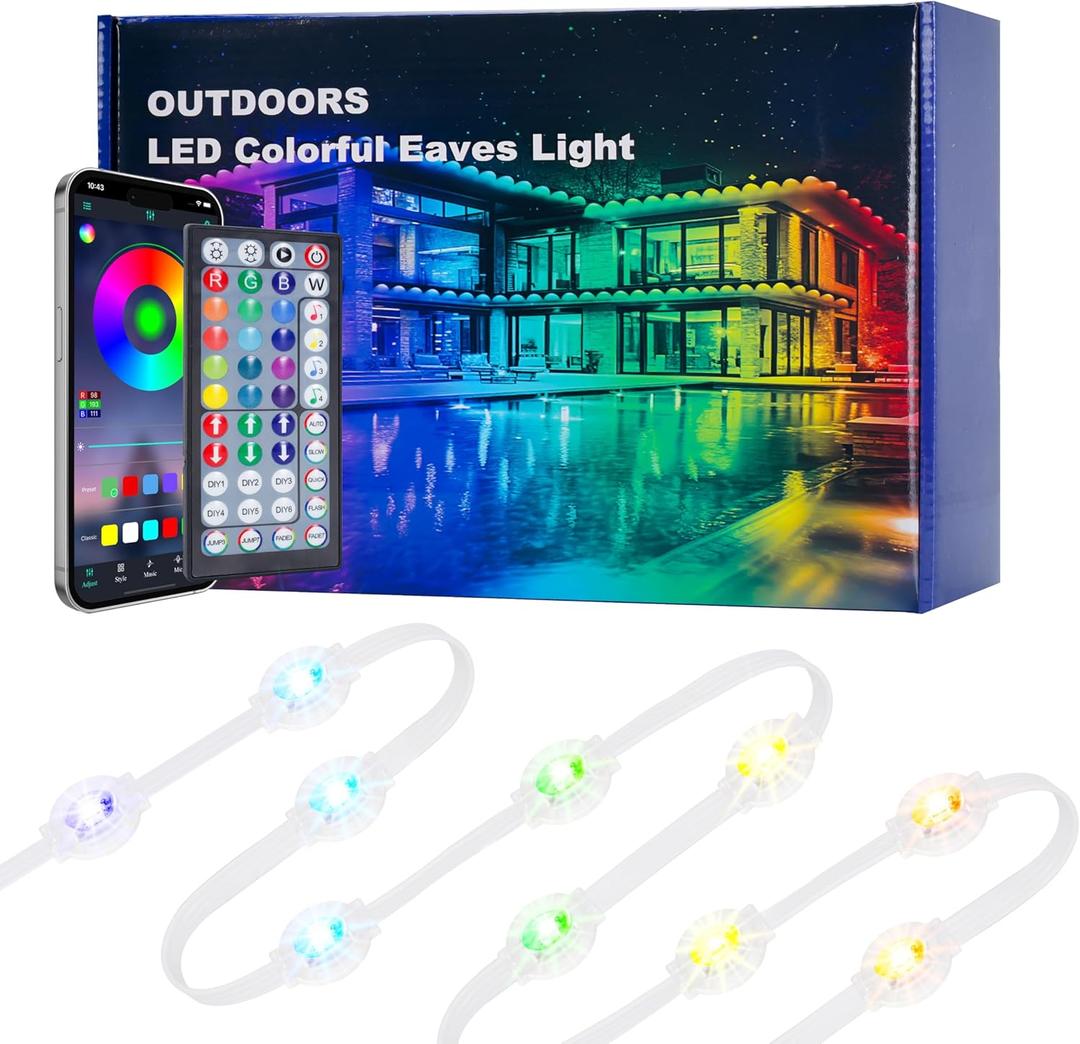 100FT Smart RGB Outdoor Lights - IP67 Waterproof LED Strip Lights with App/Remote Control, for Holiday Decor, Garden, Patio & Home Accent Lighting (Permanent Installation)
