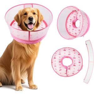 Inflatable Recovery Dog Cone Collar for Large Medium Dogs After Surgery, Soft Dog Donut Collar Adjustable Recovery Bone for Pets, Prevent from Biting & Scratching (Pink, XL)