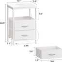 Huuger Nightstand with Charging Station, Side Table with 2 Fabric Drawers, End Table with Open Shelf, Bedside Table with USB-C Port and Outlets, Night Stand, PU Leather, White, 11.8"D x 15.7"W x 23.6"H