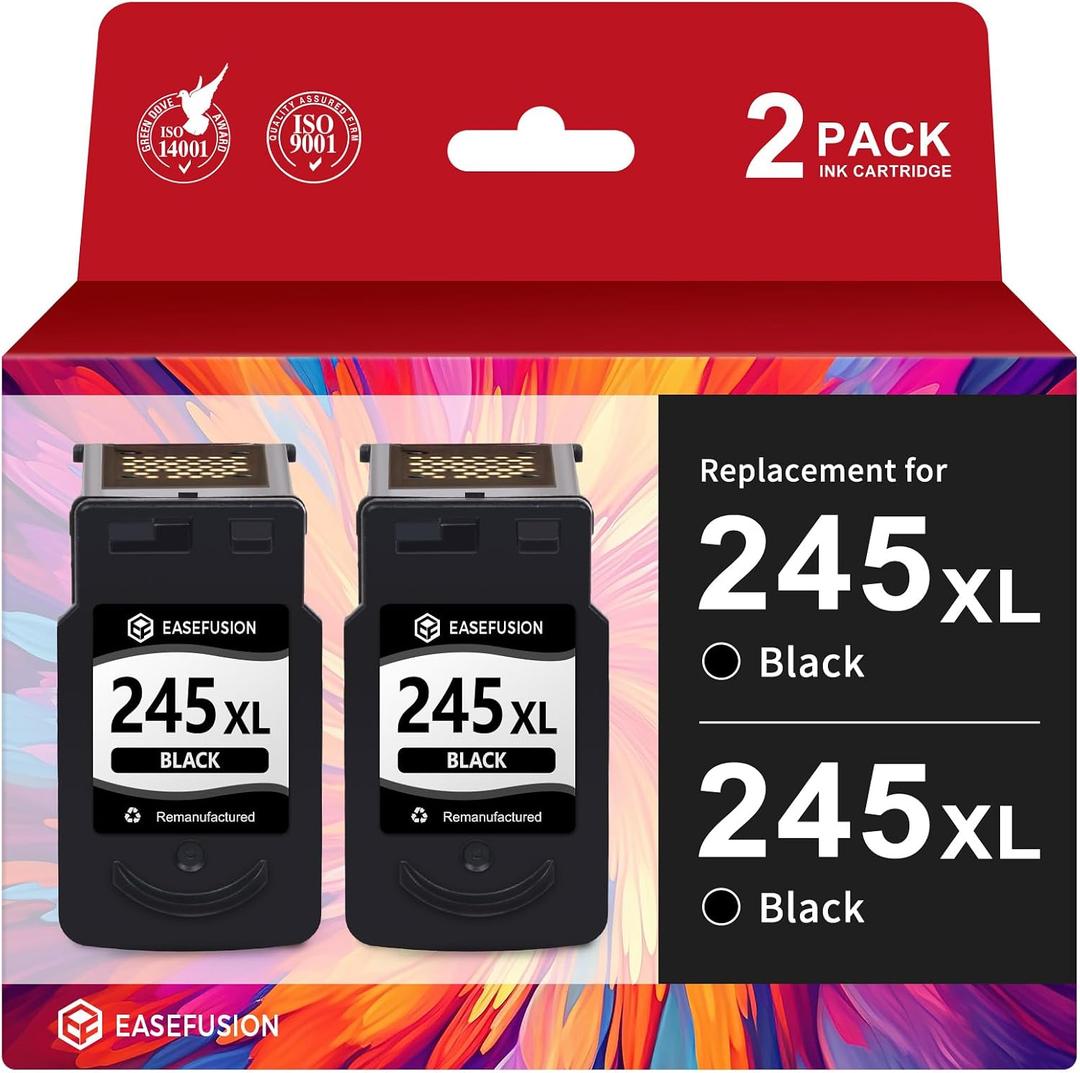 EaseFusion 245XL Ink Cartridges Replacement for Canon 245XL Black Ink Cartridges 245 XL PG-245 PG-245XL for Canon Pixma MX490 MX492 MG2522 TR4520 TS3322 TS202 MG2500 TS3122 TR4500 Printer Ink 245