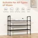 LANTEFUL 3 Tier Shoe Rack for Closet, Shoe Organizer with 5 Hooks, Long Shoe Shelf Storage for Sneaker and Boot Stackable Free Standing Shoe Rack for Entryway, Garage, Small Spaces, Dorm, Black
