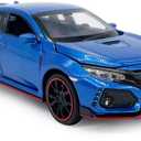 2017 Civic Type R Model Car Hatchback Sports Diecast Toy Cars 1/32 Scale Metal Pull Back Children's Die-cast Vehicles, Doors Open Light Sound, Boys Toys Kids Gifts Collection for Men, Blue