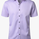 Men's Stretch Wrinkle Free Dress Shirts Formal Wedding Prom Short Sleeve Slim Fit Button Down Shirt purple 42
