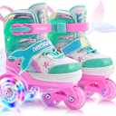 NEMONE Mermaid Light up Roller Skates for Girls, Purple Blue Skates for Toddlers, Beginner Kids Butterfly Roller Skates Indoor Outdoor, Size X