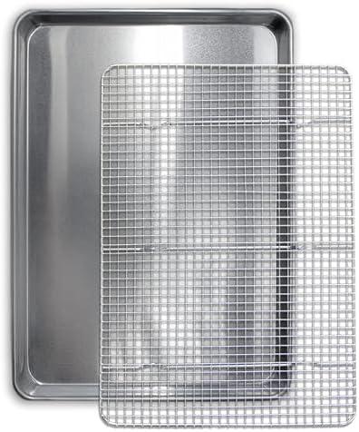 Commercial Quality Cookie Sheet and Rack - Aluminum Half Sheet Baking Pan and Stainless Steel Cooling Rack Set 13x18 Rust & Warp Resistant, Heavy Duty