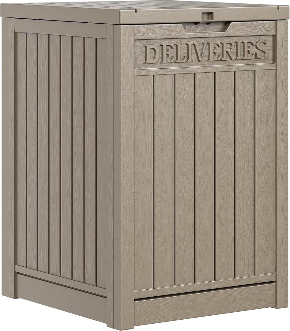 YITAHOME 51 Gallon Resin Package Delivery Box for Outside, Storage Box with Lockable Secure, Resin Deck Box for Porch, Curbside(Brown)