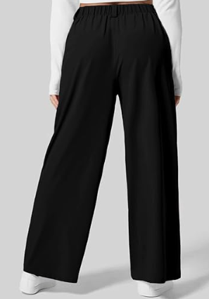Eytino Womens Plus Size Wide Leg Dress Pants Elastic High Waisted Casual Waffle Palazzo Pants Trousers with Pockets, 1x, Black