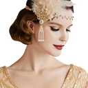 BABEYOND Art Deco 1920's Flapper Great Gatsby Inspired Leaf Medallion Pearl Headband Black Feather