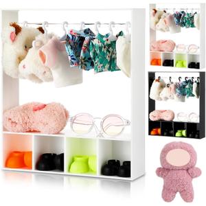 17cm Doll Clothes Closet with 13 Hangers Clothes Storage for Figures Wardrobe Furniture Accessories 17cm Doll Accessories Display Box Portable Storage for Dollhouse (White)