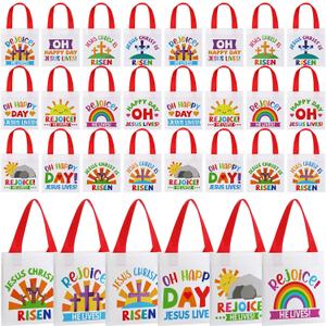 36 Pcs Christian Easter Tote Bags Bulk He Lives Gift Tote Religious Nativity He Is Risen Christian Canvas Bags for Church Prizes Party Supplies Gift