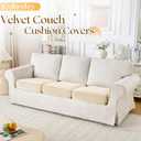 3 Pcs Ivory Velvet Stretch Couch Cushion Cover, Soft Sofa Seat Cushion Covers, Sofa Cushion Slipcover with Elastic Bottom(Non-Slip & Anti-Scratch)