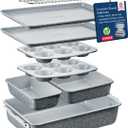Bakken 8-Piece Stackable Bakeware Set - Ceramic Non-Stick Coating, Baking Sheets, Assorted Baking Pans, PTFE, PFOA & PFOS Free - Healthy Baking, Ergonomic Handles, Cooling Rack, Non-Toxic, Oven-Safe (Pack of 8, Gray Marble)