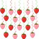Lewtemi 36 Pcs Strawberry Decor Berry First Birthday Decor Hanging Paper Cutouts Swirl Banner for Strawberry Birthday Party, Baby Shower, Summer Fruit Themed Party Supplies(Colorful)